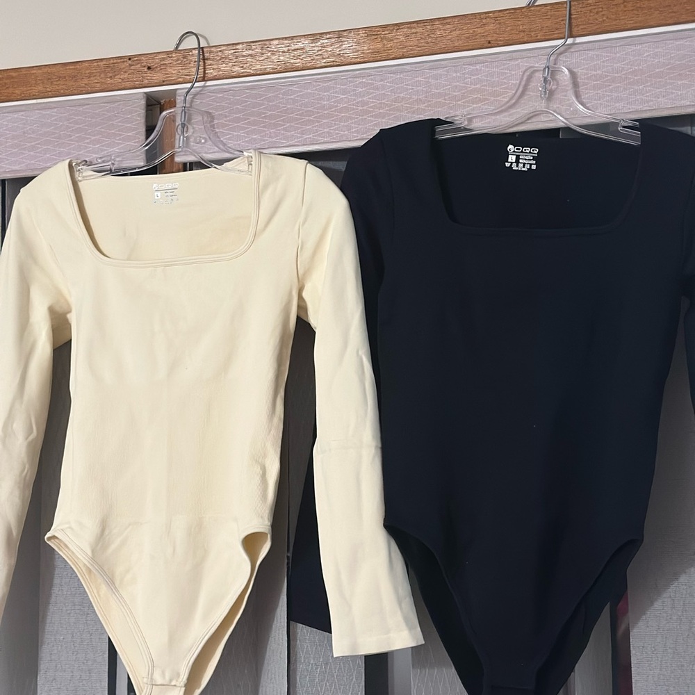 OQQ woman’s 2 piece bodysuits sexy ribbed one piece square neck long sleeve top